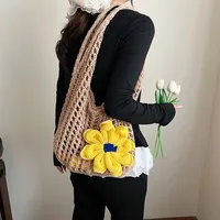 Artistic Hollow Knitted Woven Bag Women's Large Capacity  New Casual Shoulder Bag Seaside Vacation Beach Bag main image 2