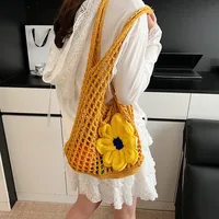 Artistic Hollow Knitted Woven Bag Women's Large Capacity  New Casual Shoulder Bag Seaside Vacation Beach Bag main image 4