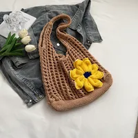 Artistic Hollow Knitted Woven Bag Women's Large Capacity  New Casual Shoulder Bag Seaside Vacation Beach Bag sku image 1