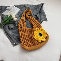 Artistic Hollow Knitted Woven Bag Women's Large Capacity  New Casual Shoulder Bag Seaside Vacation Beach Bag sku image 2