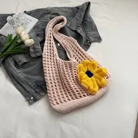 Artistic Hollow Knitted Woven Bag Women's Large Capacity  New Casual Shoulder Bag Seaside Vacation Beach Bag sku image 3