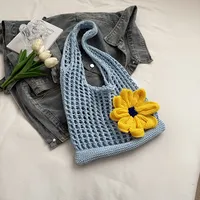 Artistic Hollow Knitted Woven Bag Women's Large Capacity  New Casual Shoulder Bag Seaside Vacation Beach Bag sku image 4