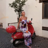 Explosions Digital Printing Summer Women's High-end Sense Adjustable Buckle Slip Skirt French Dress Holiday main image 2