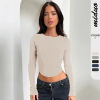 Foreign Trade Explosions Long-sleeved Slim-fit Slim Threaded Top Button Solid Color Simple Basic High Quality Women's Clothing main image 1