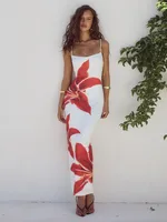 Explosions Digital Printing Summer Women's High-end Sense Adjustable Buckle Slip Skirt French Dress Holiday sku image 7