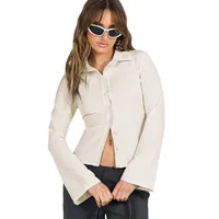 Wish Hot Selling Early Autumn Button Striped POLO Collar Long Sleeve High-end Women's Shirt Sexy Hot Girl All-match Top main image 5