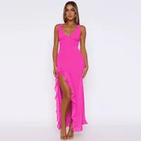 Y2K Explosions Ruffled Socialite Pure Desire Tulip Dress Women's Summer  Split Shoulder Strap French Long Dress sku image 1