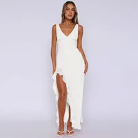 Y2K Explosions Ruffled Socialite Pure Desire Tulip Dress Women's Summer  Split Shoulder Strap French Long Dress sku image 17