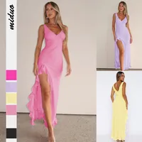 Y2K Explosions Ruffled Socialite Pure Desire Tulip Dress Women's Summer  Split Shoulder Strap French Long Dress main image 1