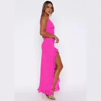 Y2K Explosions Ruffled Socialite Pure Desire Tulip Dress Women's Summer  Split Shoulder Strap French Long Dress main image 3
