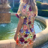 Women's Adults Fairy Dress Elegant Style Temperament Commuter V Neck Basic Model Flowers Short Sleeve Three-Dimensional Flowers Knee-Length Date Tea Party main image 3