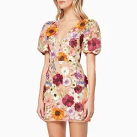 Women's Adults Fairy Dress Elegant Style Temperament Commuter V Neck Basic Model Flowers Short Sleeve Three-Dimensional Flowers Knee-Length Date Tea Party main image 4
