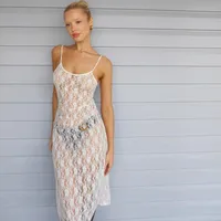 Women's Chiffon Dress Sexy Romantic Strap Sleeveless Lace Maxi Long Dress Date Festival Bar sku image 3