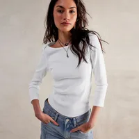 Summer New Hot Sale Women's Slim-fit One-line Collar Decorative Solid Color Top All-match Slimming Sexy Inner Women main image 3