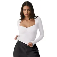 Spring And Summer New  Style Square Collar Long Sleeve Top Sexy Slim Fashion Solid Color Inside main image 5