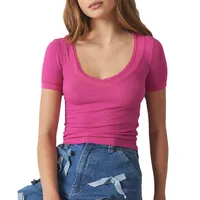 Summer New Y2K Women's Shoulder Knitted Short-sleeved T-shirt Women's Threaded Slim-fit Slimming Top Spice Girls main image 5