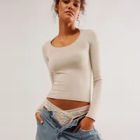 Style Explosions Temperament Commuter Pullover Slim-looking Round Neck Top Chic Slim-fit All-match Base Inner Women's Top sku image 16
