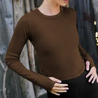 Explosions Solid Color Rib Arc Set Finger Shoulder T-Shirt Women's Summer Y2K Women's Sports Navel Hot Girl Top sku image 15