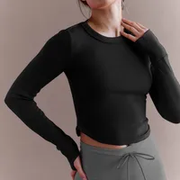 Explosions Solid Color Rib Arc Set Finger Shoulder T-Shirt Women's Summer Y2K Women's Sports Navel Hot Girl Top sku image 11