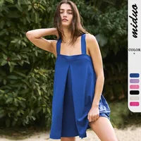 Summer New Hot Sale Solid Color Sweet Girl Dress Loose Square Collar Fashion All-match Cute Skirt Fresh Strap Skirt Pants For Women main image 1