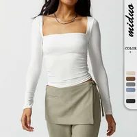 Spot Wholesale Hot Summer Women's Long Sleeve Square Collar Slim Top Fashion Solid Color All-match High-end Women's Clothing main image 1
