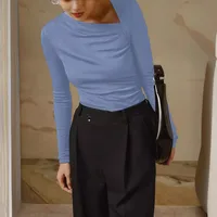 New -style Hot Sale Women's Pullover Slim-fit Oblique Collar Long-sleeved Sexy Top Elegant High-end All-match main image 2