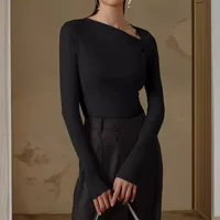 New -style Hot Sale Women's Pullover Slim-fit Oblique Collar Long-sleeved Sexy Top Elegant High-end All-match main image 3