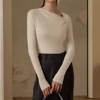 New -style Hot Sale Women's Pullover Slim-fit Oblique Collar Long-sleeved Sexy Top Elegant High-end All-match main image 4