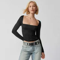 Spot Wholesale Hot Summer Women's Long Sleeve Square Collar Slim Top Fashion Solid Color All-match High-end Women's Clothing sku image 4