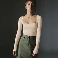 Spot Wholesale Hot Summer Women's Long Sleeve Square Collar Slim Top Fashion Solid Color All-match High-end Women's Clothing sku image 23