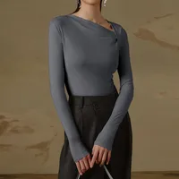 New -style Hot Sale Women's Pullover Slim-fit Oblique Collar Long-sleeved Sexy Top Elegant High-end All-match sku image 9
