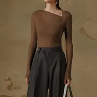 New -style Hot Sale Women's Pullover Slim-fit Oblique Collar Long-sleeved Sexy Top Elegant High-end All-match sku image 17