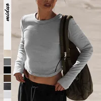 Explosions Solid Color Rib Arc Set Finger Shoulder T-Shirt Women's Summer Y2K Women's Sports Navel Hot Girl Top main image 1