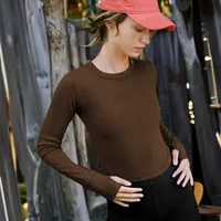 Explosions Solid Color Rib Arc Set Finger Shoulder T-Shirt Women's Summer Y2K Women's Sports Navel Hot Girl Top main image 3