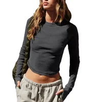 Explosions Solid Color Rib Arc Set Finger Shoulder T-Shirt Women's Summer Y2K Women's Sports Navel Hot Girl Top main image 5