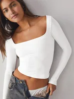 New  Hot T-shirt Solid Color Square Collar Slim-fit Fashion Shoulder Crop Top Elegant High-end All-match Clothes sku image 4