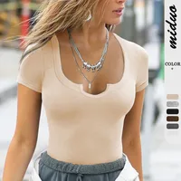 New  New Solid Color Slim Fit Simple Thread Sexy Pure Spice Girls Short Sleeve Pullover All-match Top main image 1