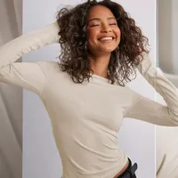 Personality Street One-character Collar Long-sleeved Naked Single-grind Slim-fit T-shirt Casual Style Slim-fit Y2K Hot Girl Top main image 3