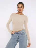 Personality Street One-character Collar Long-sleeved Naked Single-grind Slim-fit T-shirt Casual Style Slim-fit Y2K Hot Girl Top sku image 18