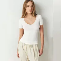 Line Decorative Thread Design Short-sleeved Shoulder T-shirt Summer   Pure Desire Women's Slim-fit Top main image 2