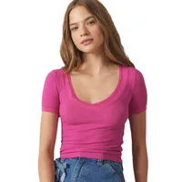 Line Decorative Thread Design Short-sleeved Shoulder T-shirt Summer   Pure Desire Women's Slim-fit Top main image 5