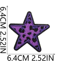 Grit Love Embroidered Cloth Sticker Leather Embroidered Five-pointed Star Patch Clothes Decoration Leopard Print Peach Heart Patch Sticker sku image 20