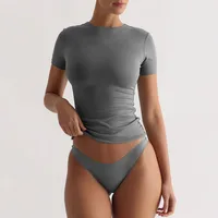 Y2g New Texture  Women's Plain Short-sleeved T-shirt Round Neck Slim Fit Hot Girl Pure Desire Top sku image 14