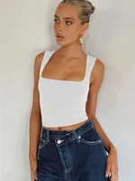 Wish  Y2g Vest Inner Women's Clothing  Fashion Brand Sexy Slim Fit Hot Girl Bm Top Square Collar Bottoming Shirt sku image 7