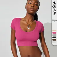 Spring And Summer Y2g Women's Clothing New U-collar Navel-exposed Bm Top Outer Wear Hot Girl Slimming Pure Desire Short Sleeve T-shirt Inner Wear main image 1