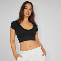 Spring And Summer Y2g Women's Clothing New U-collar Navel-exposed Bm Top Outer Wear Hot Girl Slimming Pure Desire Short Sleeve T-shirt Inner Wear main image 2