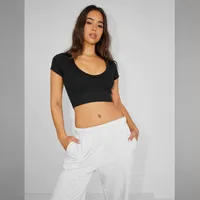 Thread Slimming Y2g Short Sleeve   Women's Clothing Popular Sexy U-collar Slim Fit Bm Top Hot Girl Inner T-shirt main image 2