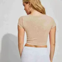 Thread Slimming Y2g Short Sleeve   Women's Clothing Popular Sexy U-collar Slim Fit Bm Top Hot Girl Inner T-shirt main image 4