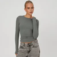New  Naked Sense Solid Color Y2K American Shoulder T-shirt Sexy Slim-fit Spice Girl Top Women's Summer High-end Sense sku image 15