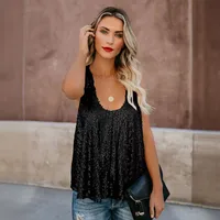 New Comfortable Casual Commuter Wear Fashion Sequined Y-shaped Hot Girl Vest   Women's Off-shoulder Sequined Top main image 2